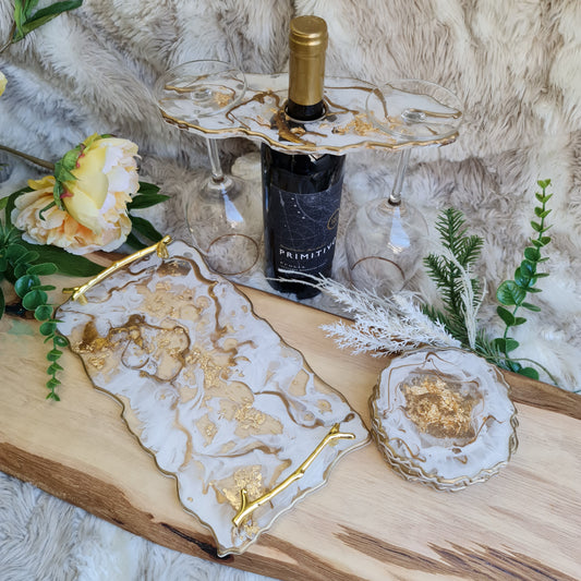 White and Gold  / Epoxy Rasin Handmade Gift Set,  6 piece