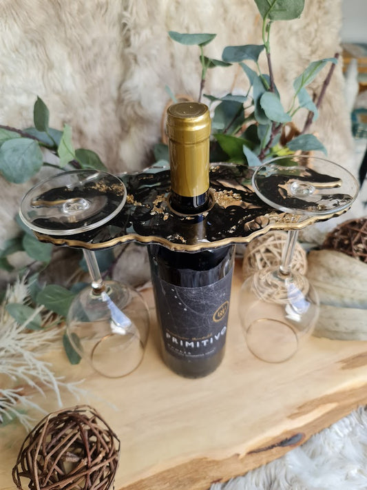 Resin Wine Glass holder in Black and gold