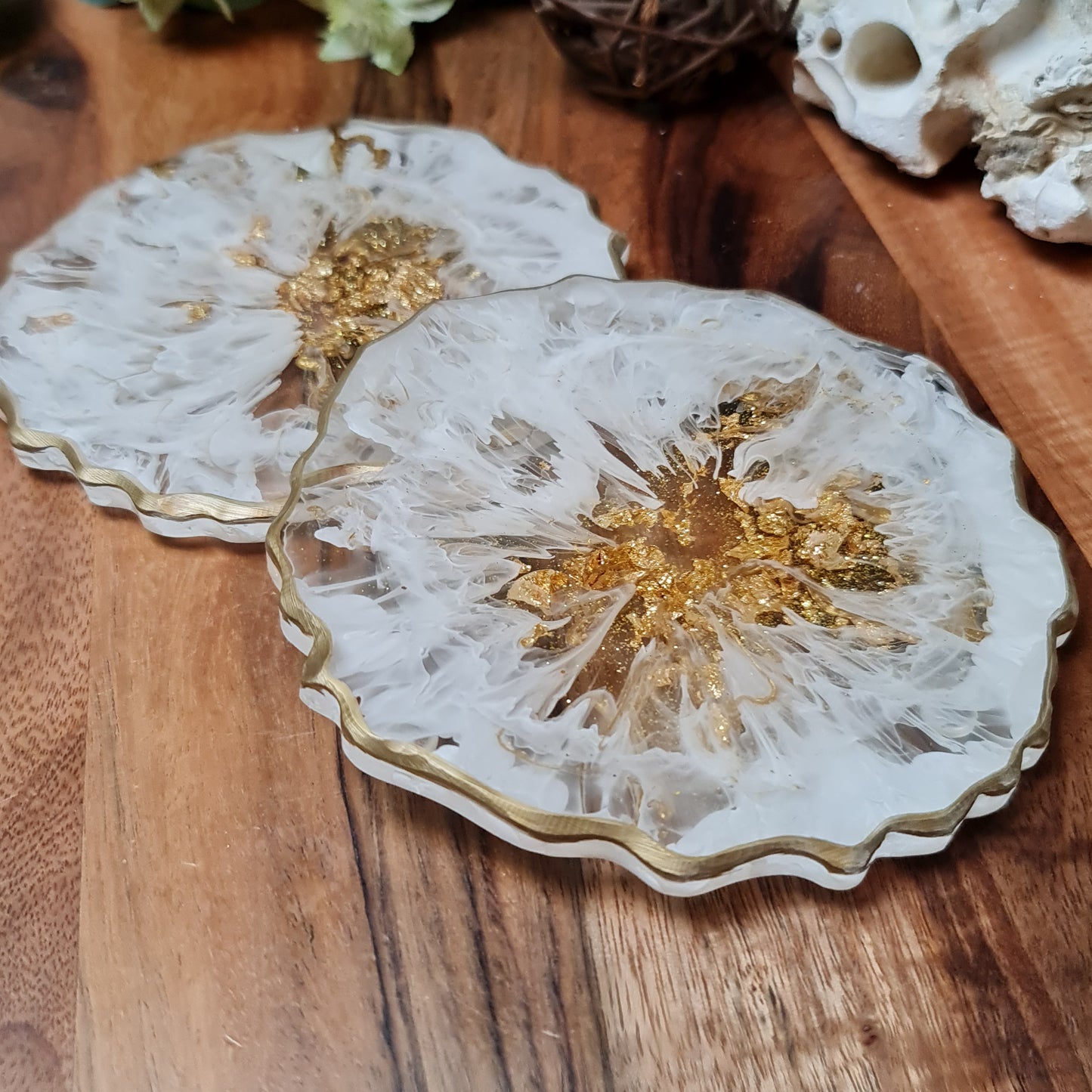 Coasters (set of 2) in Gentle White and Gold