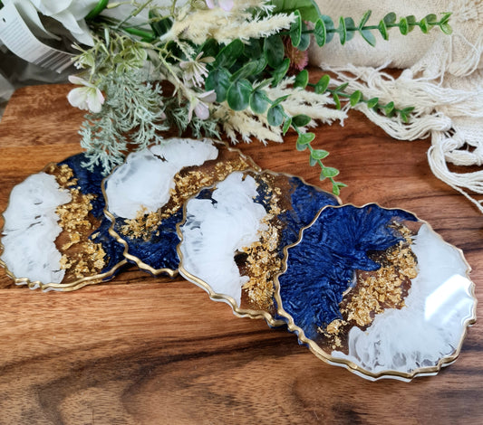 Coasters in Royal Blue White and Gold   (set of 2)