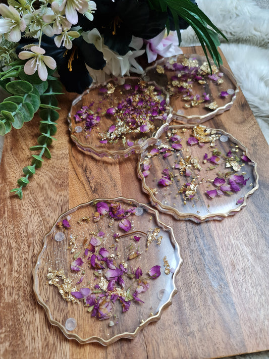 Dried Flowers Resin Coaster Pressed Real Roses  - set of two!